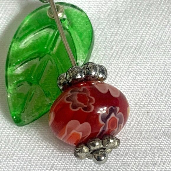 REIMAGINED Cherry Glass Bead Drop Dangle Hook Earrings - Picture 3 of 6